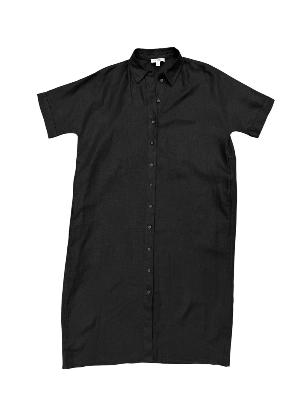 COS 100% Linen Summer Black Maxi Shirt Dress Oversized Size S
